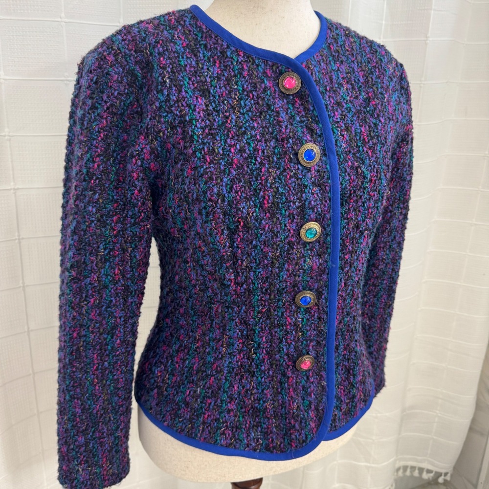 The Magnolia Shoppe Vintage Multicolor Knit Jacket with Rainbow Jewel Buttons - Picture 2 of 5